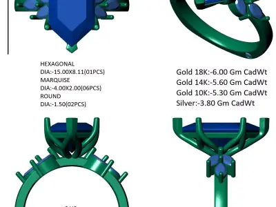 Hexagonal Stone Engagement Ring 3D print model