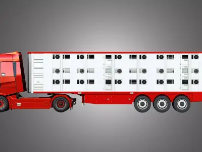 Renault T520 Truck - single axle with Animal Transport Trailer 3D Model Pack