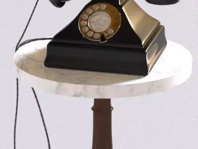 Vintage Rotary Phone with Marble Table 3D model