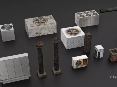 Low Poly Rooftop Props Pack  VR-AR-Game Ready Modular Assets Low-poly 3D model