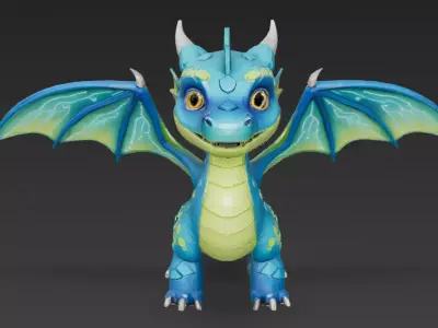Cartoon Blue Green Dragon 3D Model Low-poly 3D model
