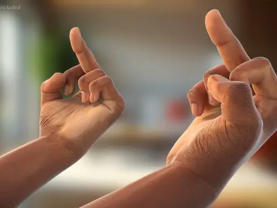 Black Male Hand Pair with Middle Finger Gesture 3D model