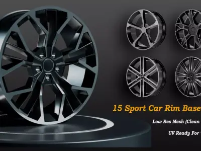 15 Sport Car Rim Base Mesh Low-poly 3D model