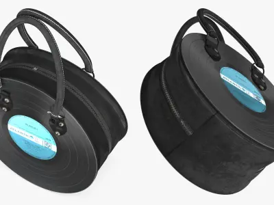 Circular Vinyl Record Handbag with Canvas Sides Black 3D model