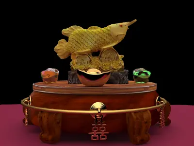 Chinese golden fish statue  3D model