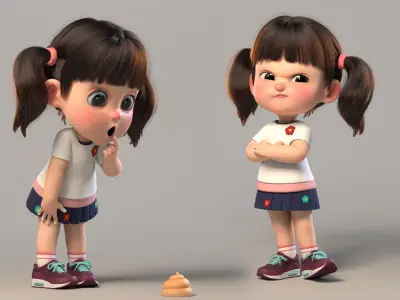 Cute cartoon girl sister with binding 3D model