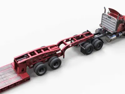 Lowboy semitruck Low-poly 3D model