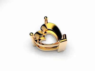 Heart shape 3 prong setting stud earrings or ring heads 3D print model
