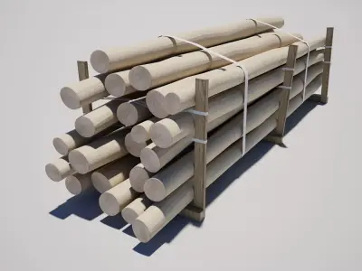 Timber Wooden Poles Stack Low-poly 3D model