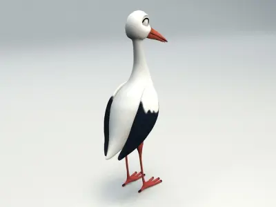 cartoon stork Low-poly 3D model