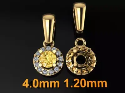 Dainty Round Halo Pendant with bell 4mm 3D print model