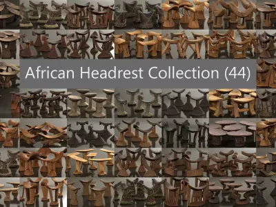 44 African Headrests Antique Carved Wood 3D Model Pack