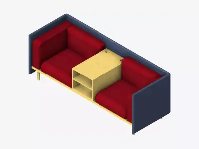 Furniture - Sofa - Contemporary - Flame - Medium - Central Shelf Low-poly 3D model