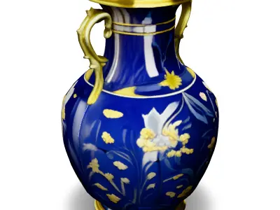 Blue Floral Porcelain Vase 3D Model Low-poly 3D model