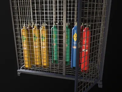 8-types of Industrial Gas Cylinders  Low-poly 3D model