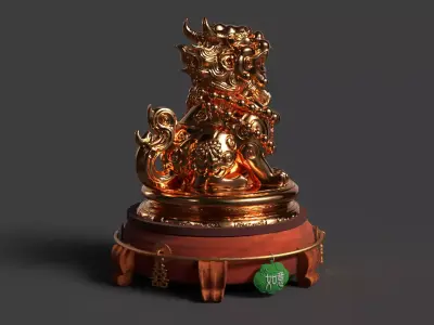 Chinese Ancient Lion Statue Figure  Low-poly 3D model