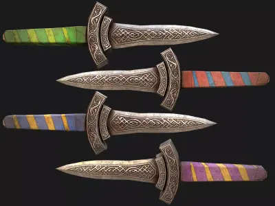 Medieval Wooden Dagger Knife Sword Weapon Set Low-poly 3D model