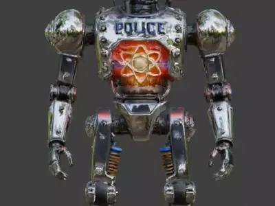 Retro Futuristic Chrome Law Enforcement Automaton 3D Model Low-poly 3D model