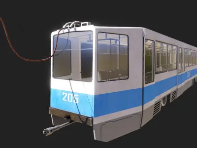 KTM-11 tram with motor coach KTP-11 Low-poly 3D model