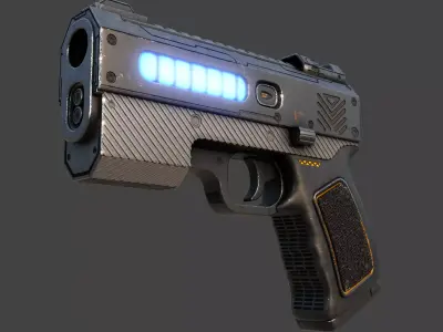 Pulse-9 Compact Plasma Pistol Low Poly Model - PBR Game Ready  Low-poly 3D model