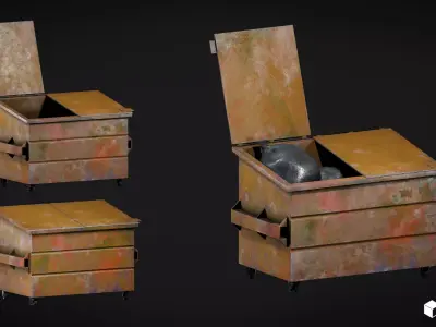 Dumpter with Trasg Bags Low-poly 3D model