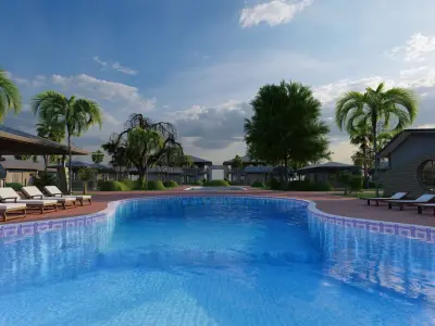  3D Tourism  Resort Space Model island beach interior Free low-poly 3D model