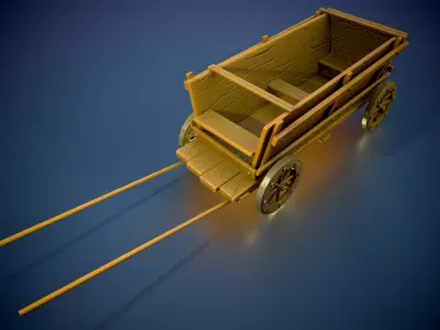 Wooden cart Low-poly 3D model 4