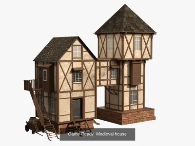 Several medieval assets medieval home and wheelbarrow 3D Model Pack