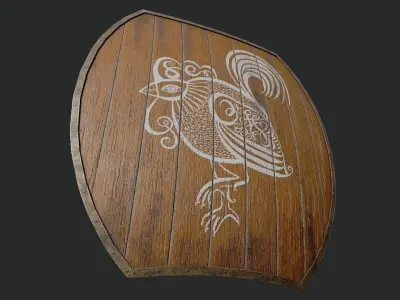 Slavic hybrid shield-painted orange with rooster symbol Low-poly 3D model