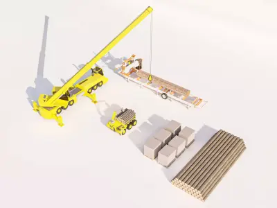 Log Loader Truck and Tree Transport Vehicle Set 3D model