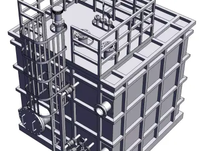 Atmospheric pressure liquid discharge tank skid 3D model