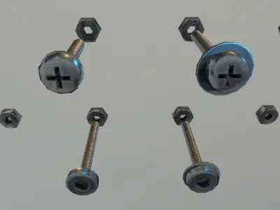 Bolt SET different bolts and screws Low-poly 3D model