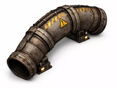 Industrial Sci-Fi Curved Pipeline Pipe - PBR Low Poly Game Ready Low-poly 3D model