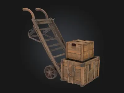 Handcart with Crates  Classic Load-Bearing Utility for Markets  3D model