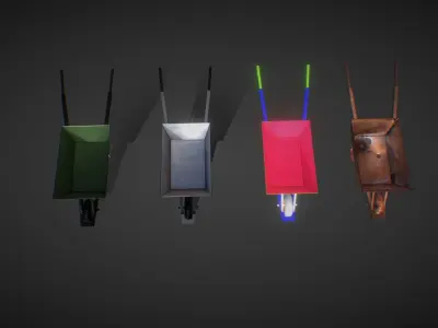 Whellbarrow 3d low poly model different colored wheelbarrows Low-poly 3D model