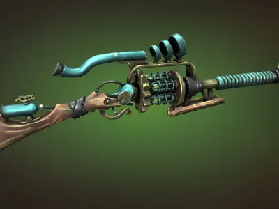 Steampunk sniper rifle Low-poly 3D model