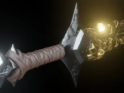 Stylized Sword Ice and Gold Crystals Melee Weapon Game Ready Low-poly 3D model