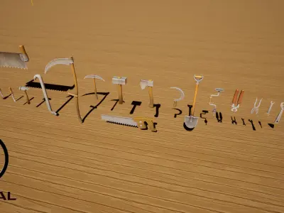 Stylized Farm tools pack 02  21 Types Game Ready low-poly Low-poly 3D model