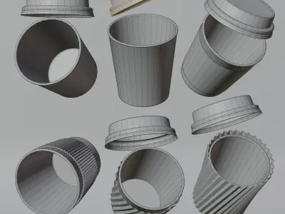 6 Kinds of Paper Cups 3D Low Poly Game Ready Low-poly 3D model
