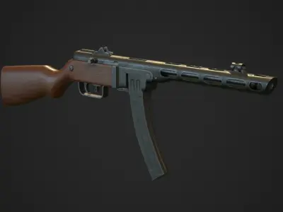 PBR Soviet Submachine Gun PPSH-41 Low-poly 3D model