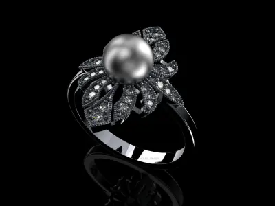 Vintage Ring with Pearl 3D print model