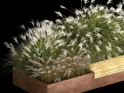 Flowerbed With Bushes In Rusty Flowerpots 1138 3D model