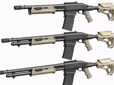 Remington 870 Shotgun Modular Tactical Low-poly 3D model