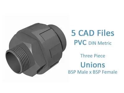 PVC Three Piece Unions - BSP Male x Female Free 3D model