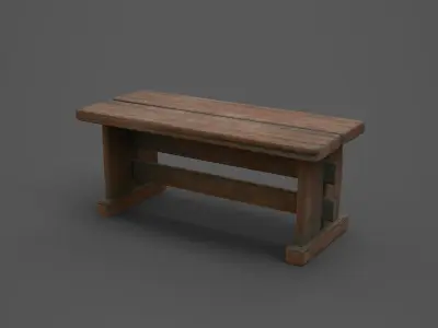 Medieval Vintage old  Wooden Table Chunky PBR  Low-poly 3D model