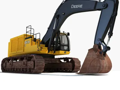 Yellow John Deere Excavator 3D model