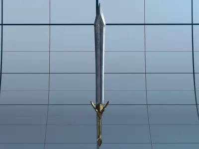 Sword 3 PBR hanging from glass wall 3D model