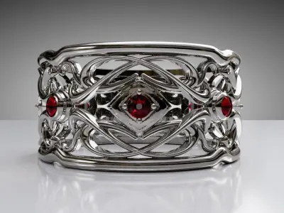 Gold silver openwork ring  antique design ornaments  gemstones 3D print model