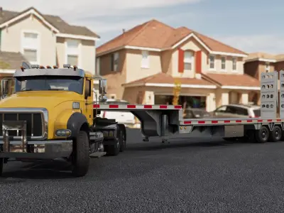 Truck with Step Deck Trailer Low-poly 3D model