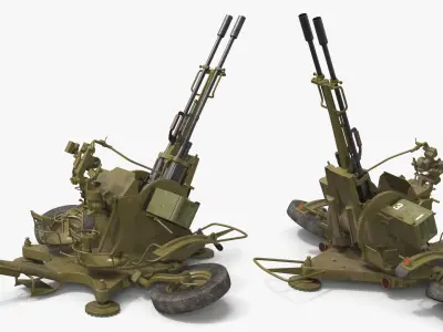  Soviet ZU-23-2 Twin-Barrel AA Gun Rigged for Cinema 4D 